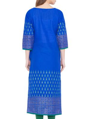blue cotton straight kurta - 14782655 - Standard Image - 3