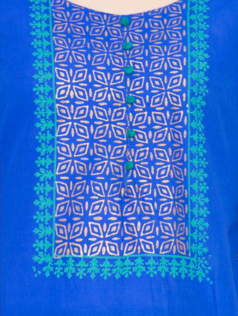 blue cotton straight kurta - 14782655 - Zoom Image - 4