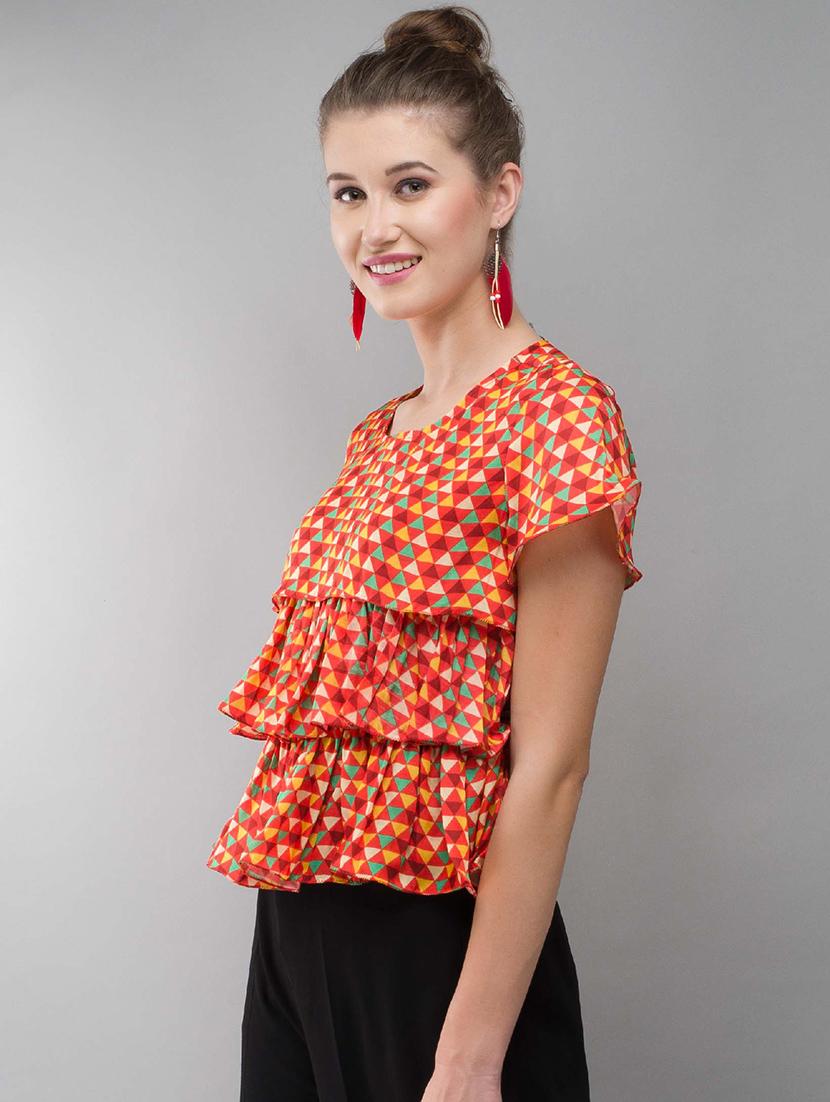 geometric ruffle layered top - 14783107 - Zoom Image - 2