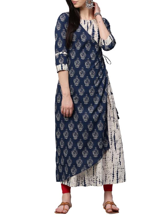 blue cotton angrakha kurta - 14783368 - Zoom Image - 1