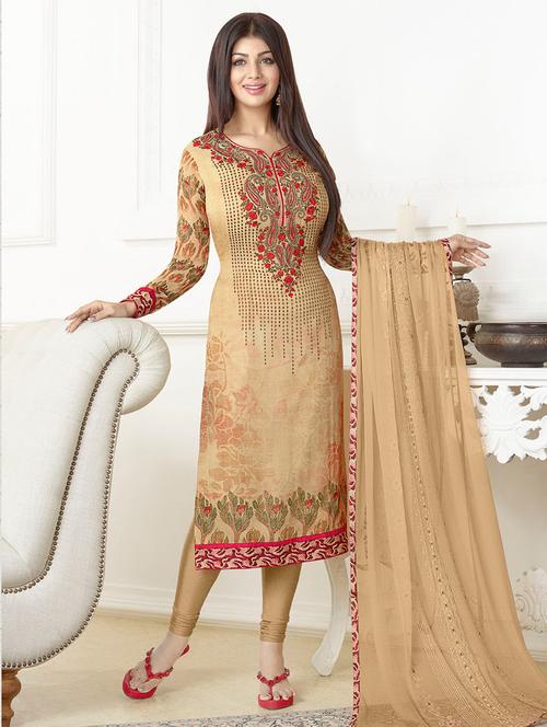Beige churidaar suit unstitched suit - 14784723 - Standard Image - 1