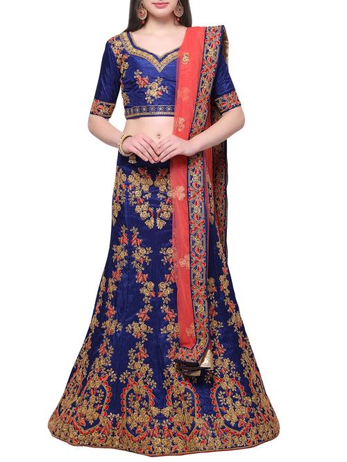 blue silk panelled lehenga - 14785818 - Very Small Image - 1