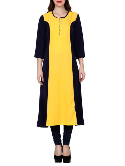 yellow crepe a-line kurta - 14787333 - Very Small Image - 1
