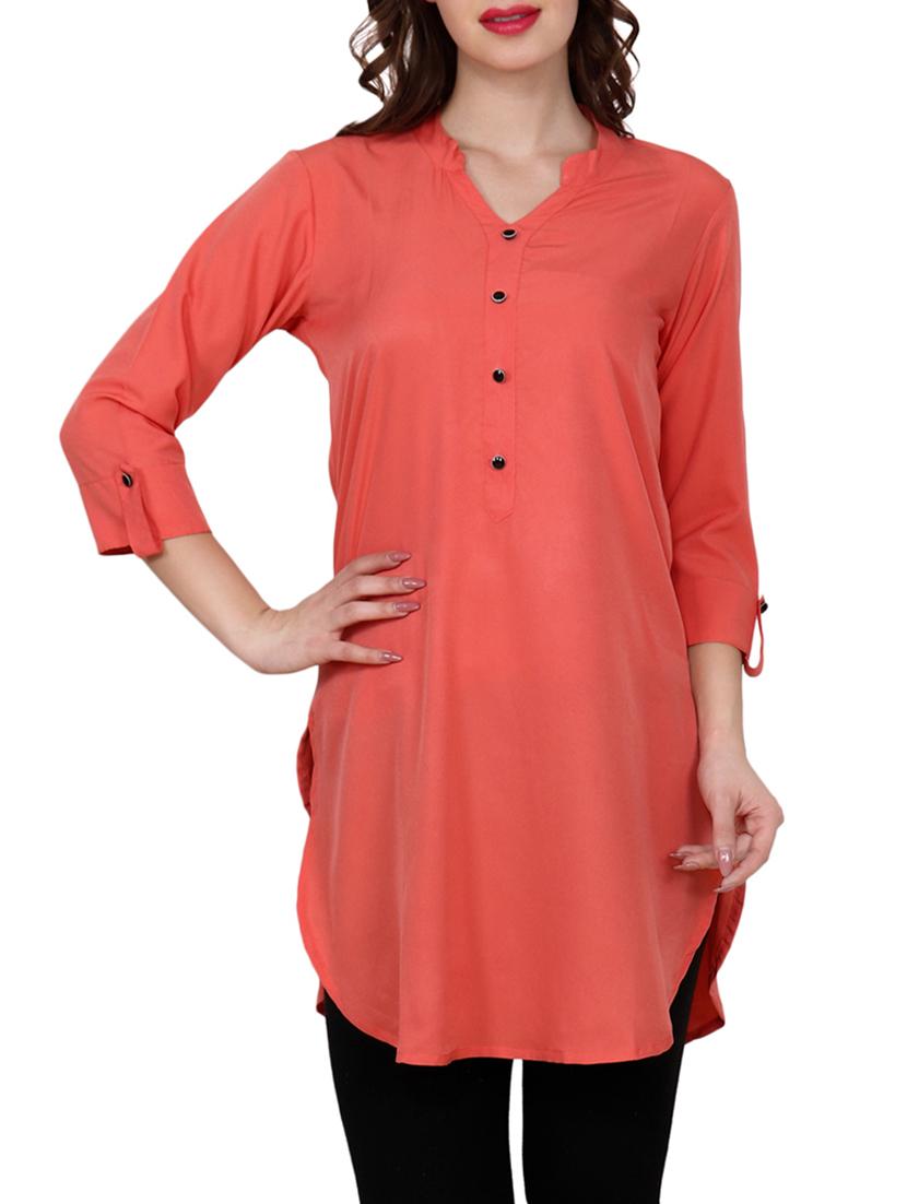 peach crepe straight kurti - 14787334 - Zoom Image - 1
