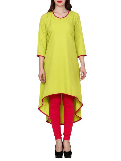 green cotton high-low kurta - 14787335 - Standard Image - 1