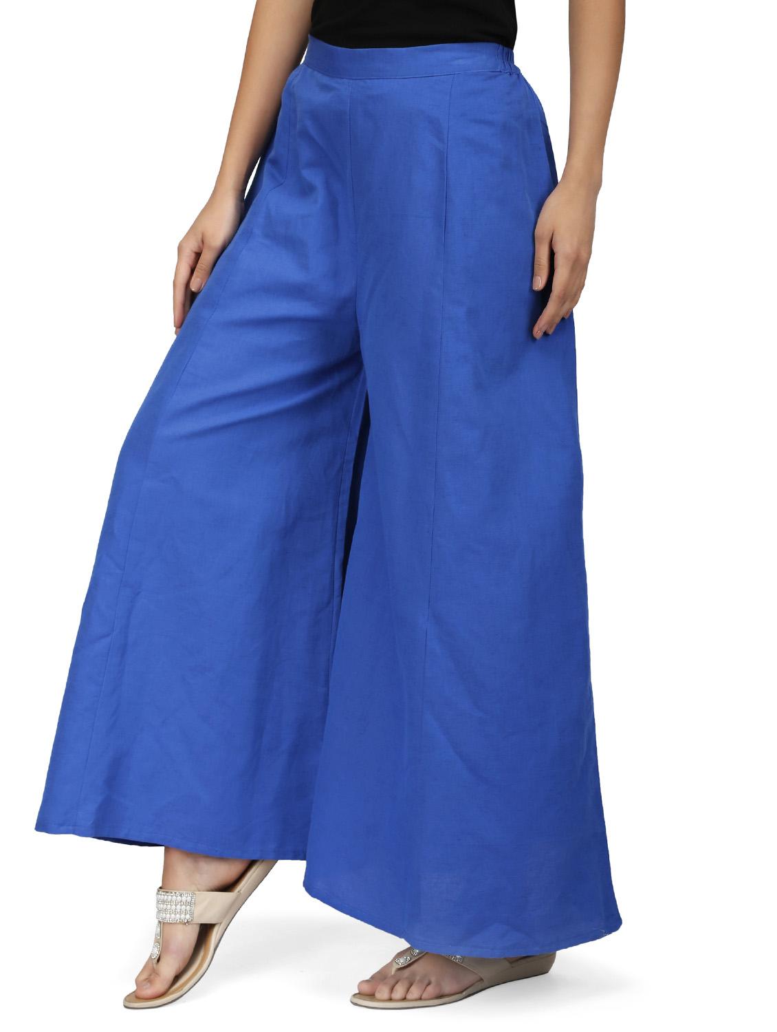 blue cotton flared palazzo - 14787395 - Zoom Image - 2