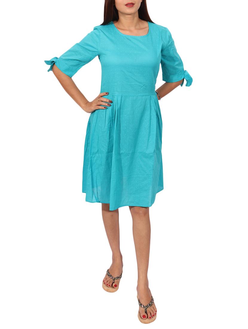 blue solid fit and flare dress - 14787644 - Zoom Image - 1