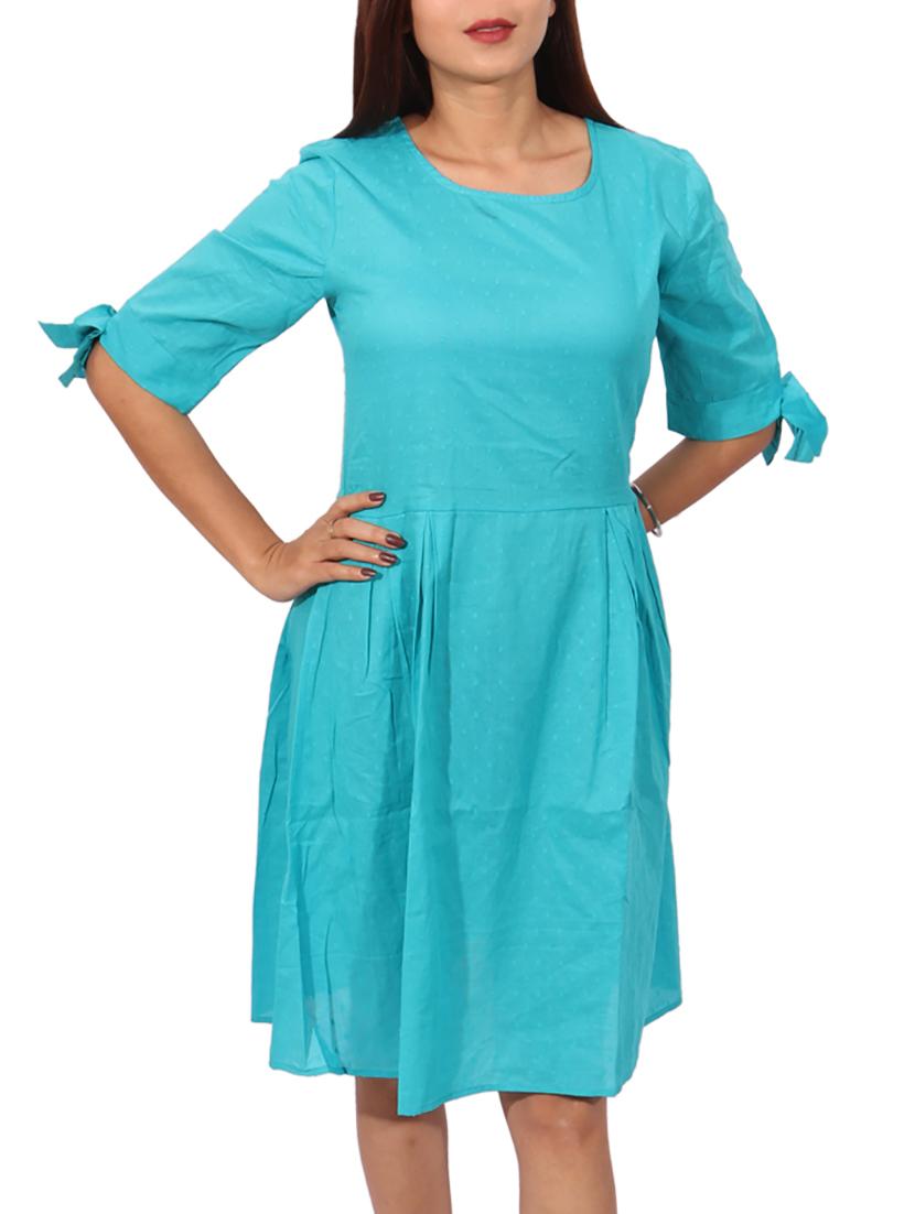 blue solid fit and flare dress - 14787644 - Zoom Image - 2