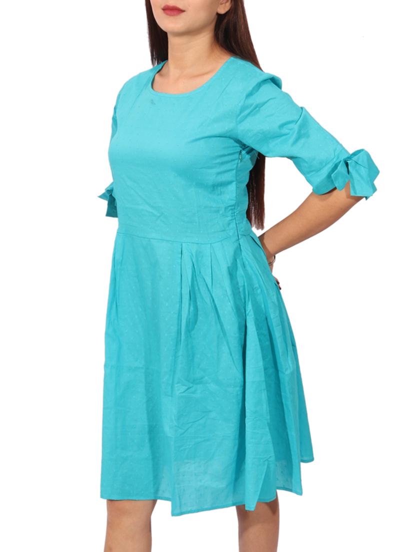 blue solid fit and flare dress - 14787644 - Zoom Image - 3