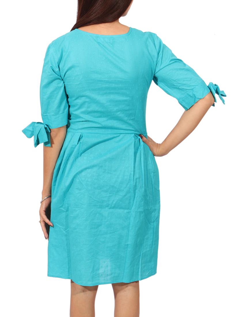 blue solid fit and flare dress - 14787644 - Zoom Image - 4