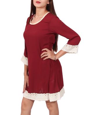 maroon solid a-line dress - 14787647 - Standard Image - 3