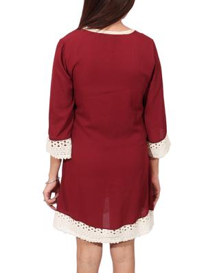 maroon solid a-line dress - 14787647 - Standard Image - 4
