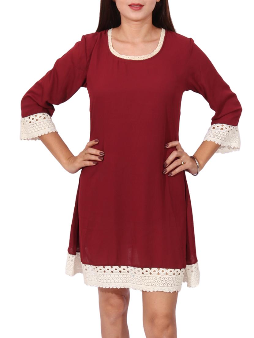 maroon solid a-line dress - 14787647 - Zoom Image - 2