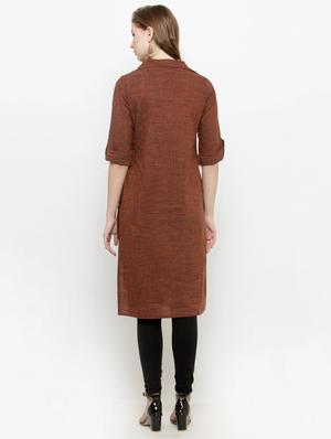 brown cotton straight kurta - 14789440 - Standard Image - 3