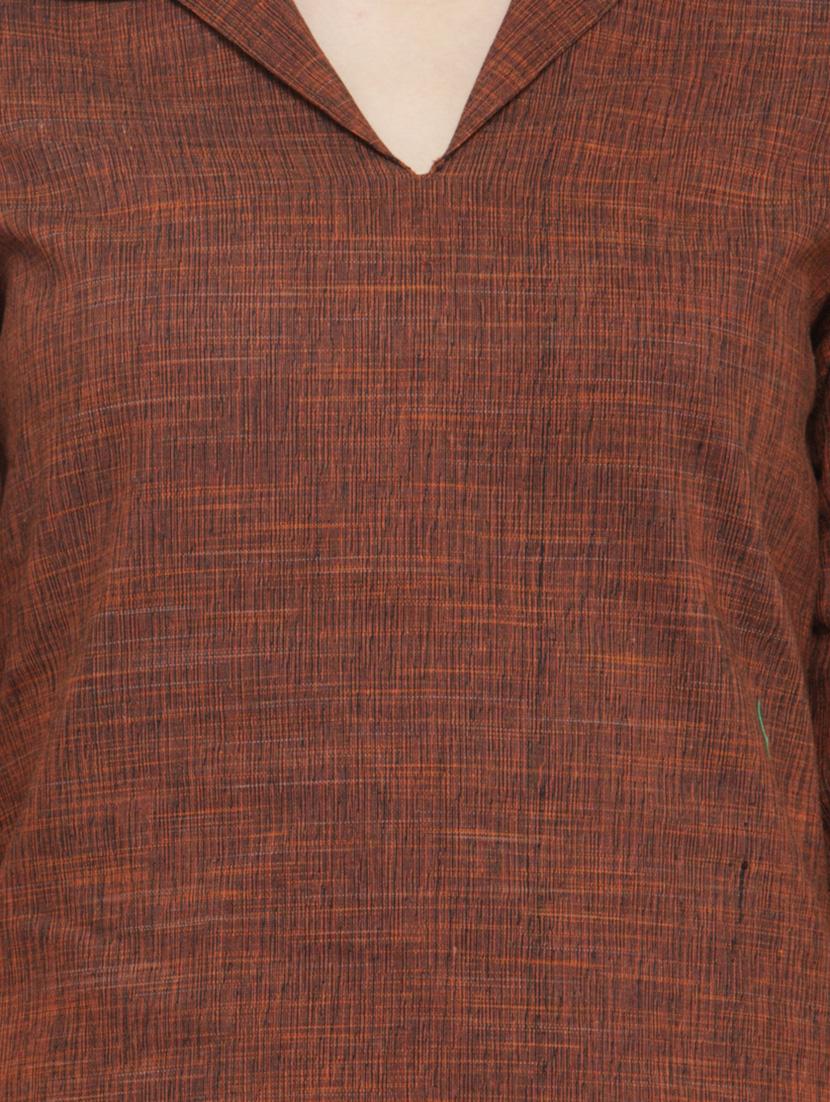 brown cotton straight kurta - 14789440 - Zoom Image - 4