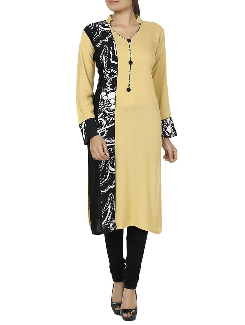 beige viscose straight kurta - 14790239 - Zoom Image - 1