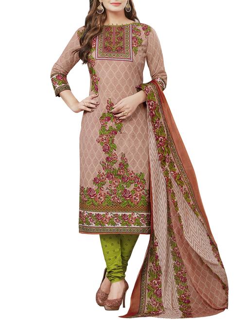 brown cotton printed unstitched suit - 14790413 - Very Small Image - 1