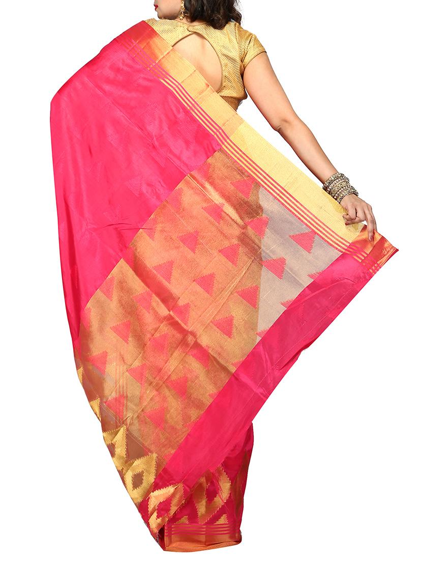 pink woven saree with blouse - 14791442 - Zoom Image - 2
