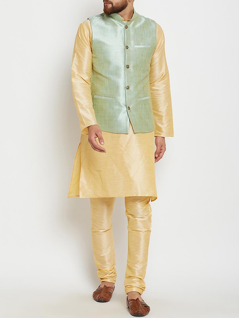 gold and light green dupion ethnic wear set - 14794152 - Zoom Image - 1