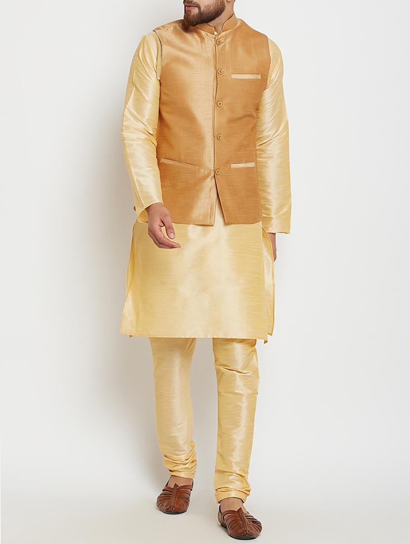 gold and peach dupion ethnic wear set - 14794161 - Zoom Image - 1