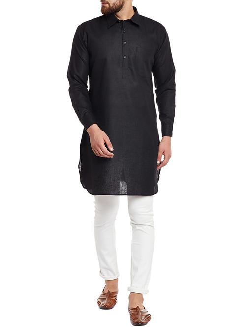 black dupion long kurta - 14794276 - Standard Image - 1