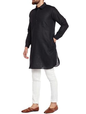 black dupion long kurta - 14794276 - Standard Image - 2