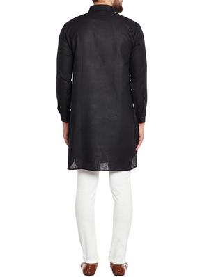 black dupion long kurta - 14794276 - Standard Image - 3