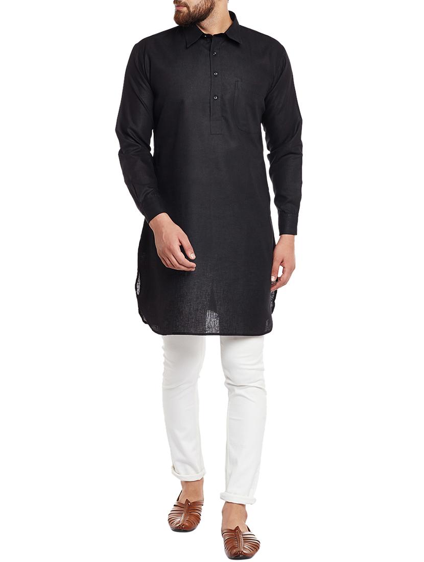 black dupion long kurta - 14794276 - Zoom Image - 1