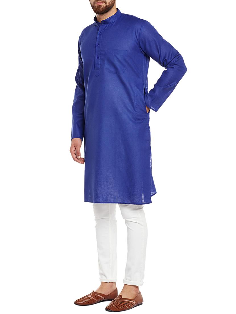 blue solid long kurta - 14794279 - Zoom Image - 2