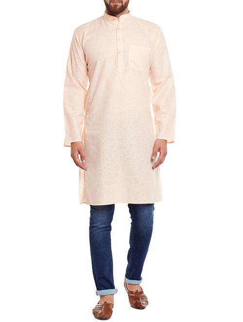 peach linen solid long kurta - 14794280 - Very Small Image - 1