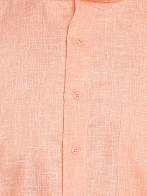 peach linen solid long kurta - 14794285 - Standard Image - 4