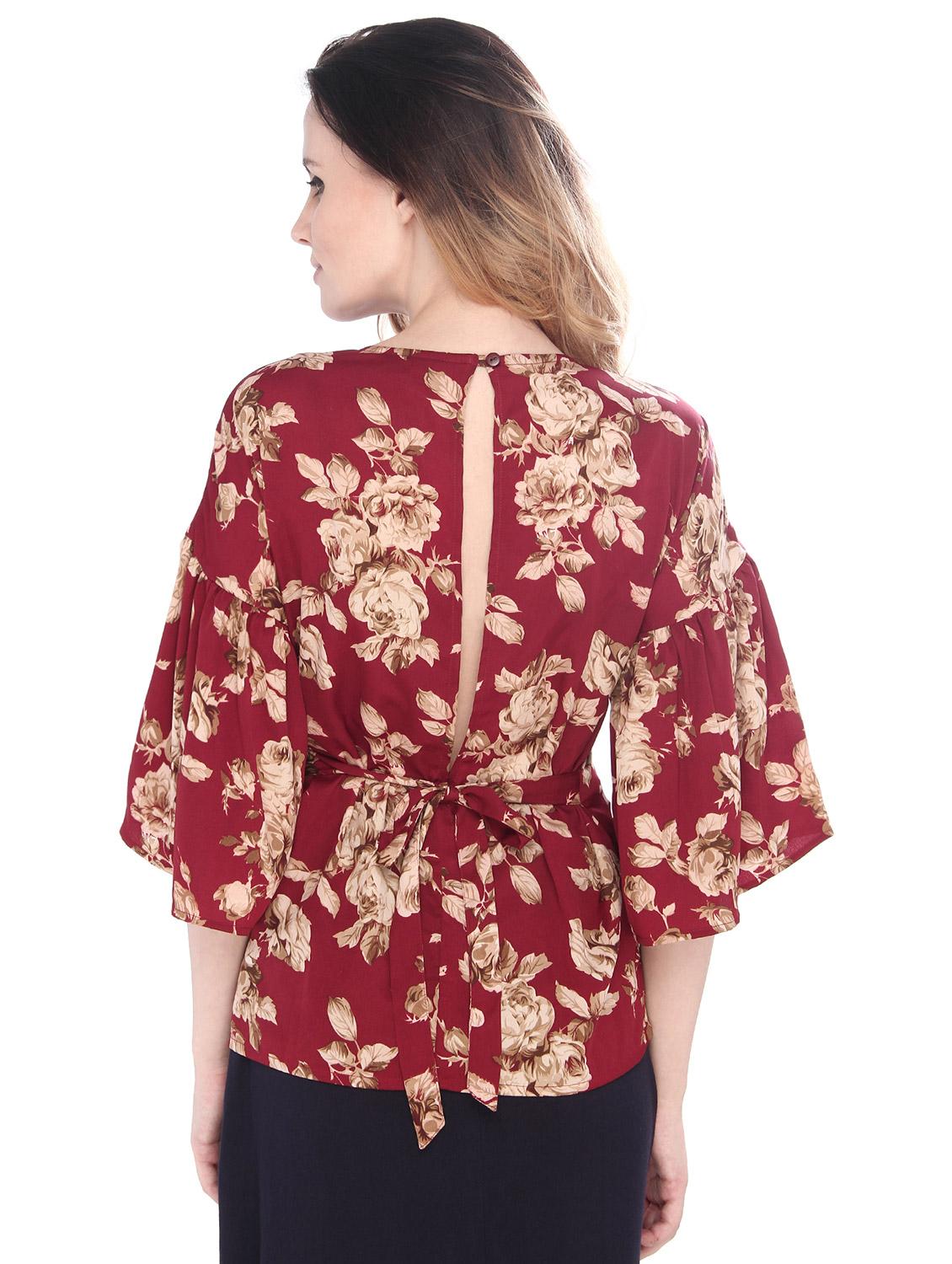 maroon poly crepe top - 14794471 - Zoom Image - 3