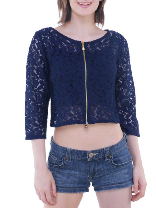 floral lace zip up crop top - 14794719 - Very Small Image - 1