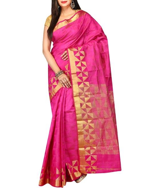 pink woven saree with blouse - 14795233 - Standard Image - 1
