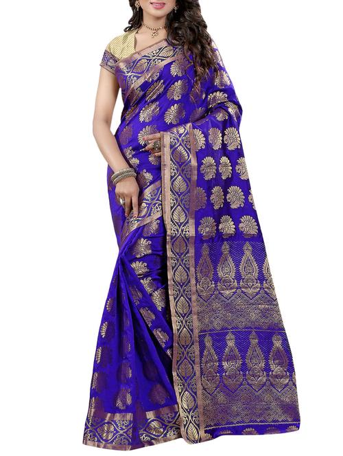 blue cotton silk kanjivaram saree with blouse - 14796202 - Standard Image - 1