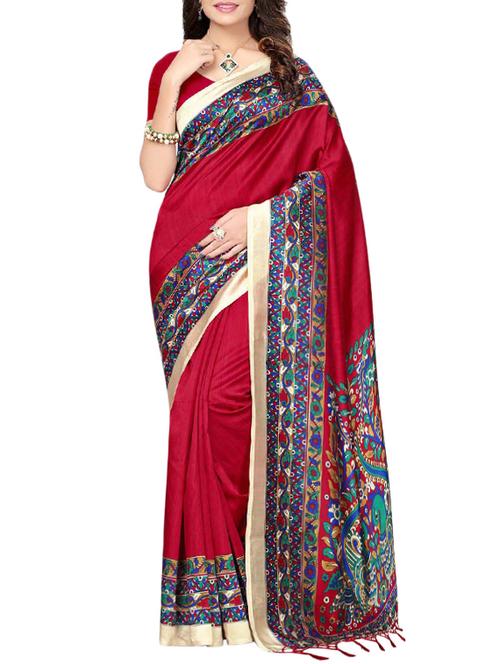 contrast bordered saree with blouse - 14796993 - Standard Image - 1