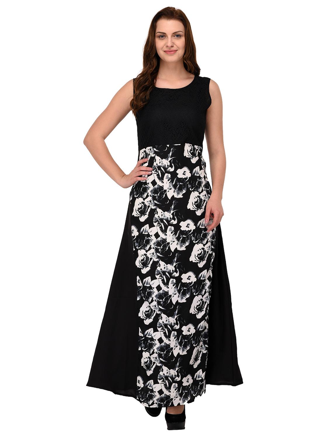 black poly crepe maxi dress - 14800077 - Zoom Image - 1