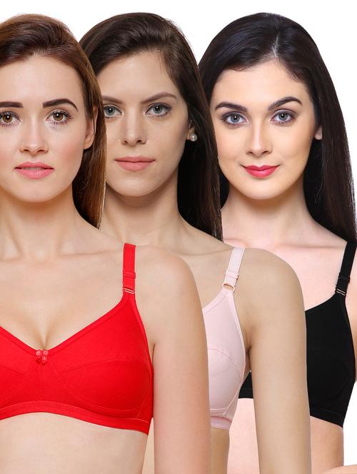 Set of 3 multi colored solid bras - 14800174 - Standard Image - 1