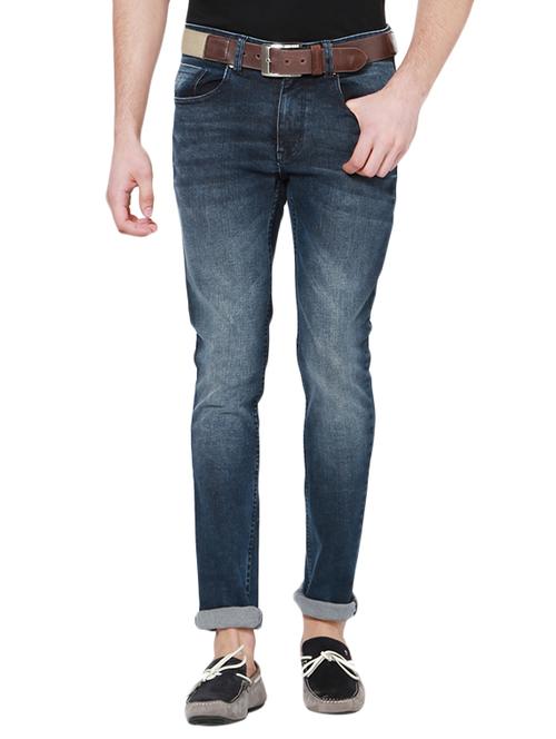 blue cotton blend washed jeans - 14801724 - Standard Image - 1