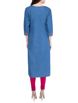 blue denim straight kurta - 14804928 - Standard Image - 3