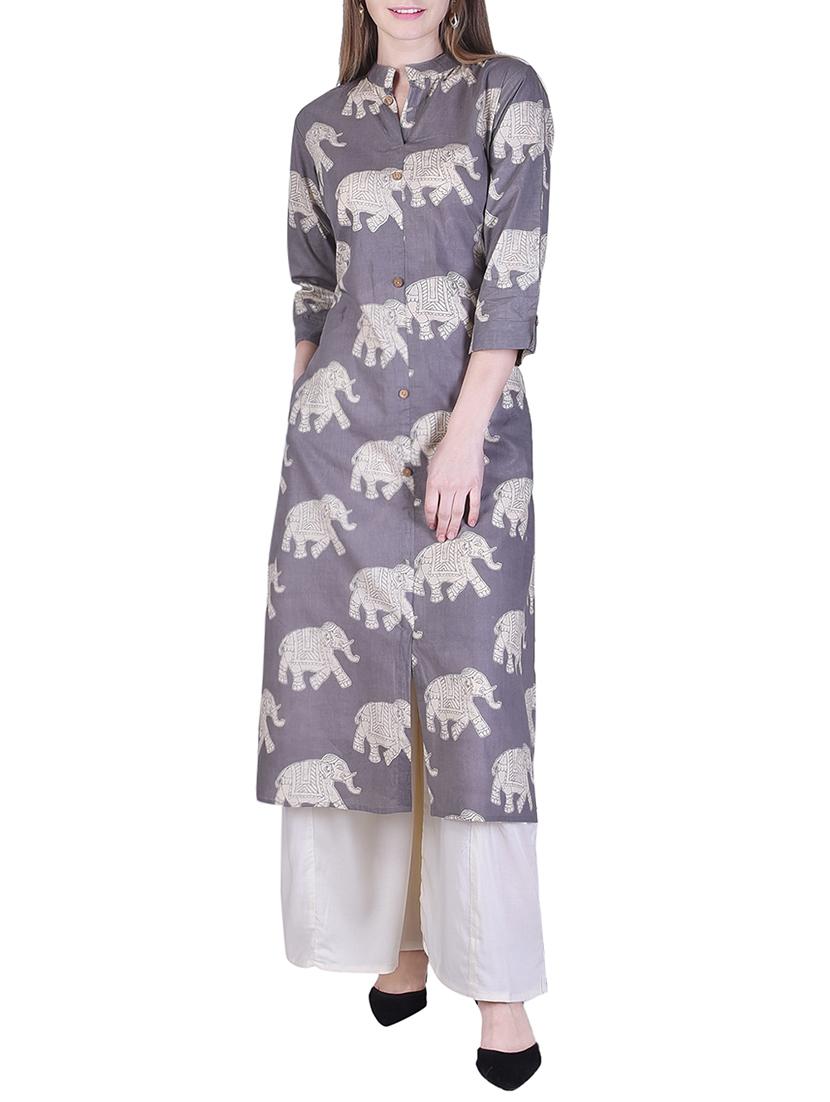 adesa grey rayon straight kurta - 14805228 - Zoom Image - 1