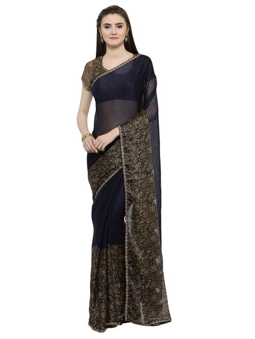 blue georgette printed saree with blouse - 14806950 - Standard Image - 1