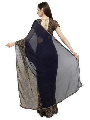 blue georgette printed saree with blouse - 14806950 - Standard Image - 2