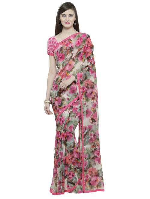floral printed saree with blouse - 14806991 - Very Small Image - 1