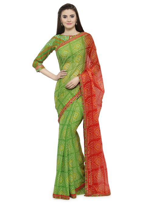 bandhani printed saree with blouse - 14807005 - Standard Image - 1
