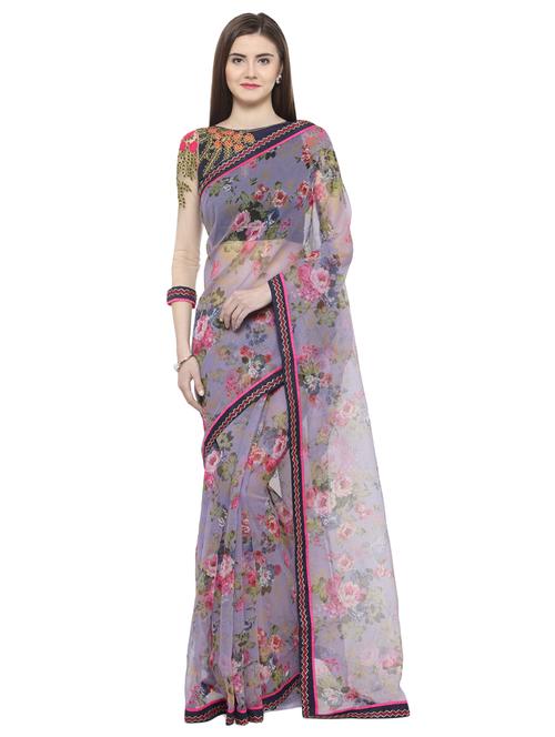 multi colored net printed saree with blouse - 14807019 - Standard Image - 1
