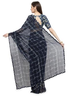 blue georgette printed saree with blouse - 14807091 - Standard Image - 2