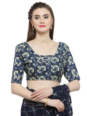 blue georgette printed saree with blouse - 14807091 - Standard Image - 3
