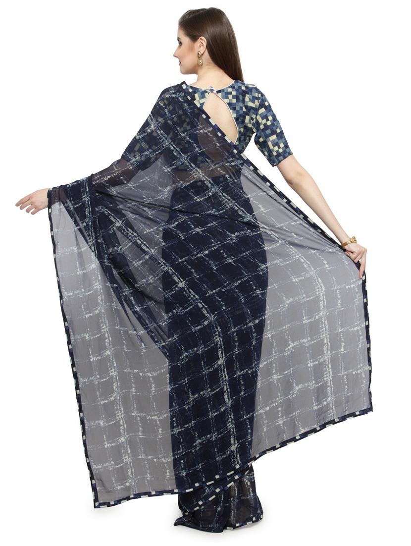 blue georgette printed saree with blouse - 14807091 - Zoom Image - 2
