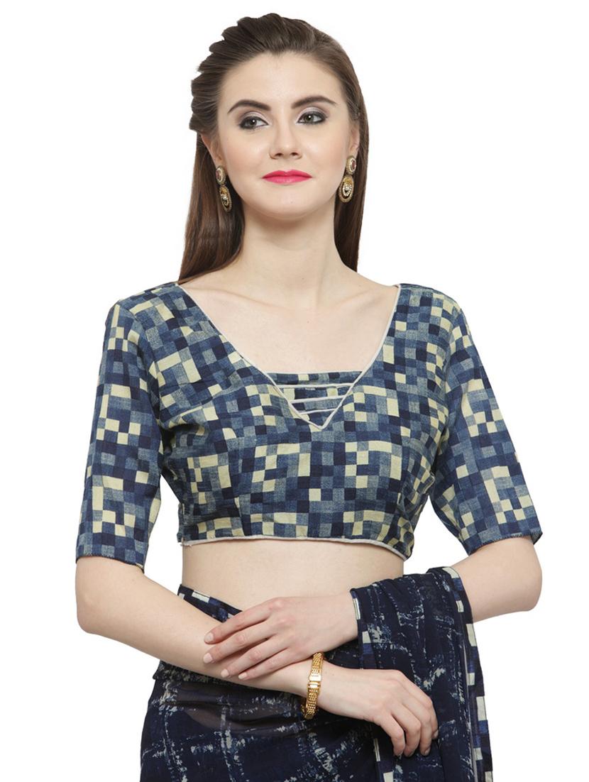 blue georgette printed saree with blouse - 14807091 - Zoom Image - 3